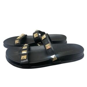 Marc Fisher Studded Slide‎ Sandals - Black Leather - Size 7.5M